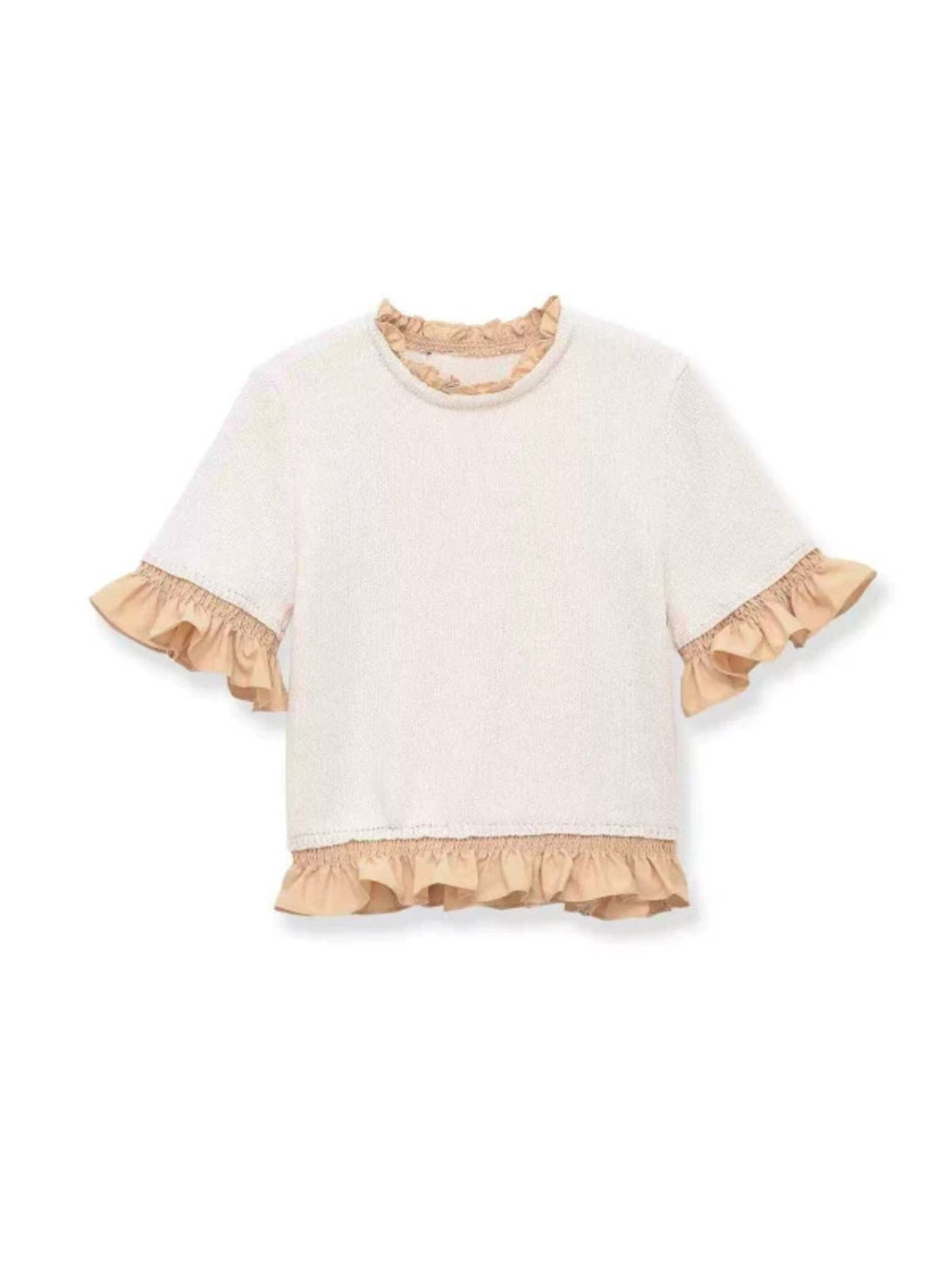 ZARA Summer Trendy Versatile Short Sleeve Patchwork Knit Top